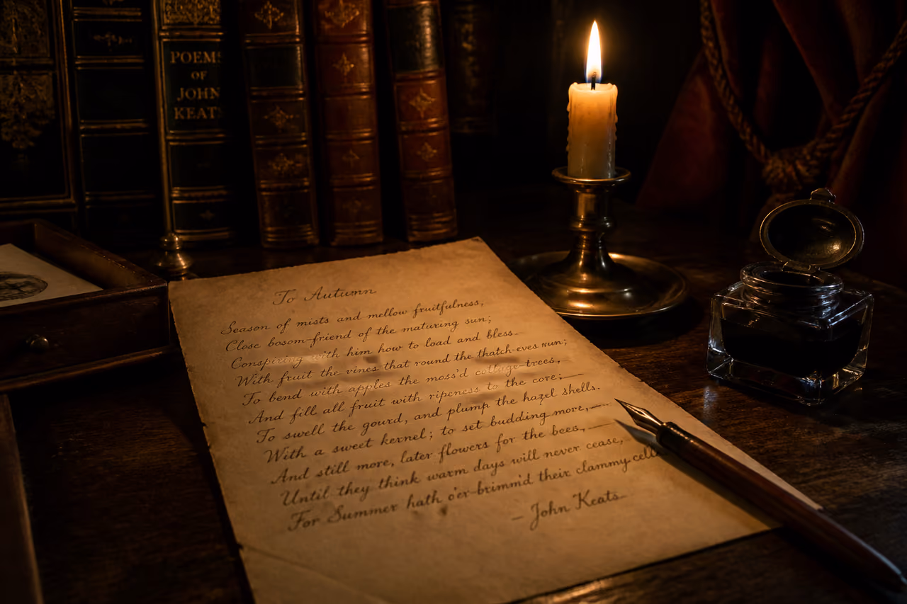 Handwritten Poetry on Antique Parchment in a Vintage Study