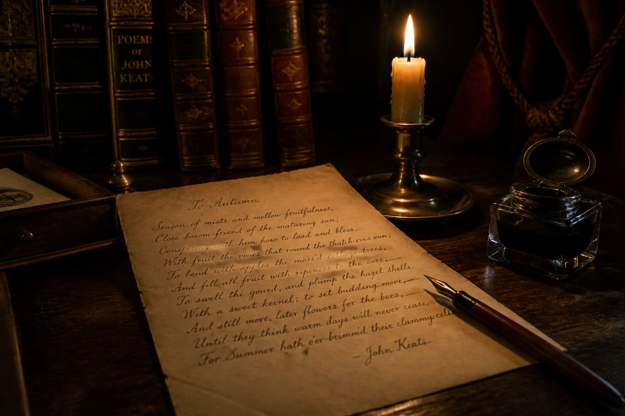 Handwritten Poetry on Antique Parchment in a Vintage Study