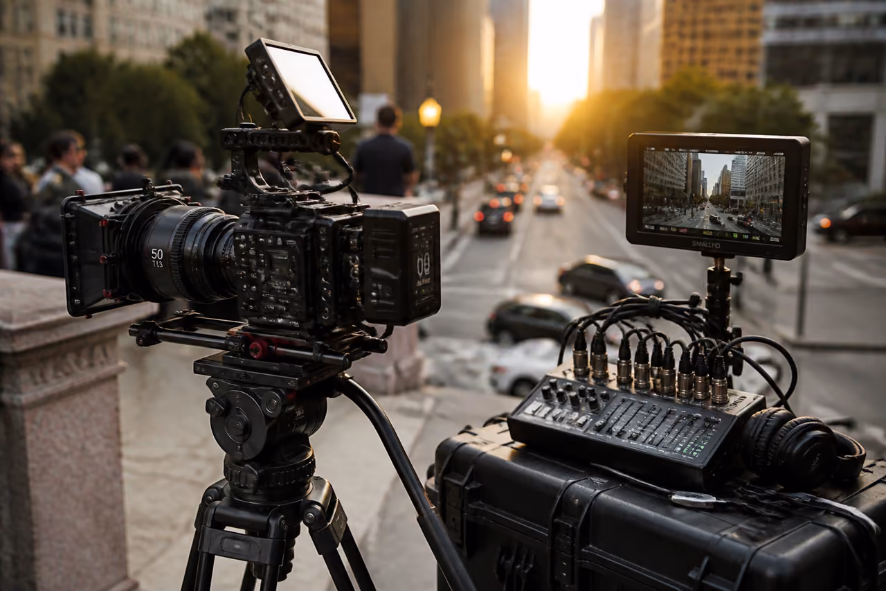 Professional Cinema Camera Setup for Onlocation Urban Filming