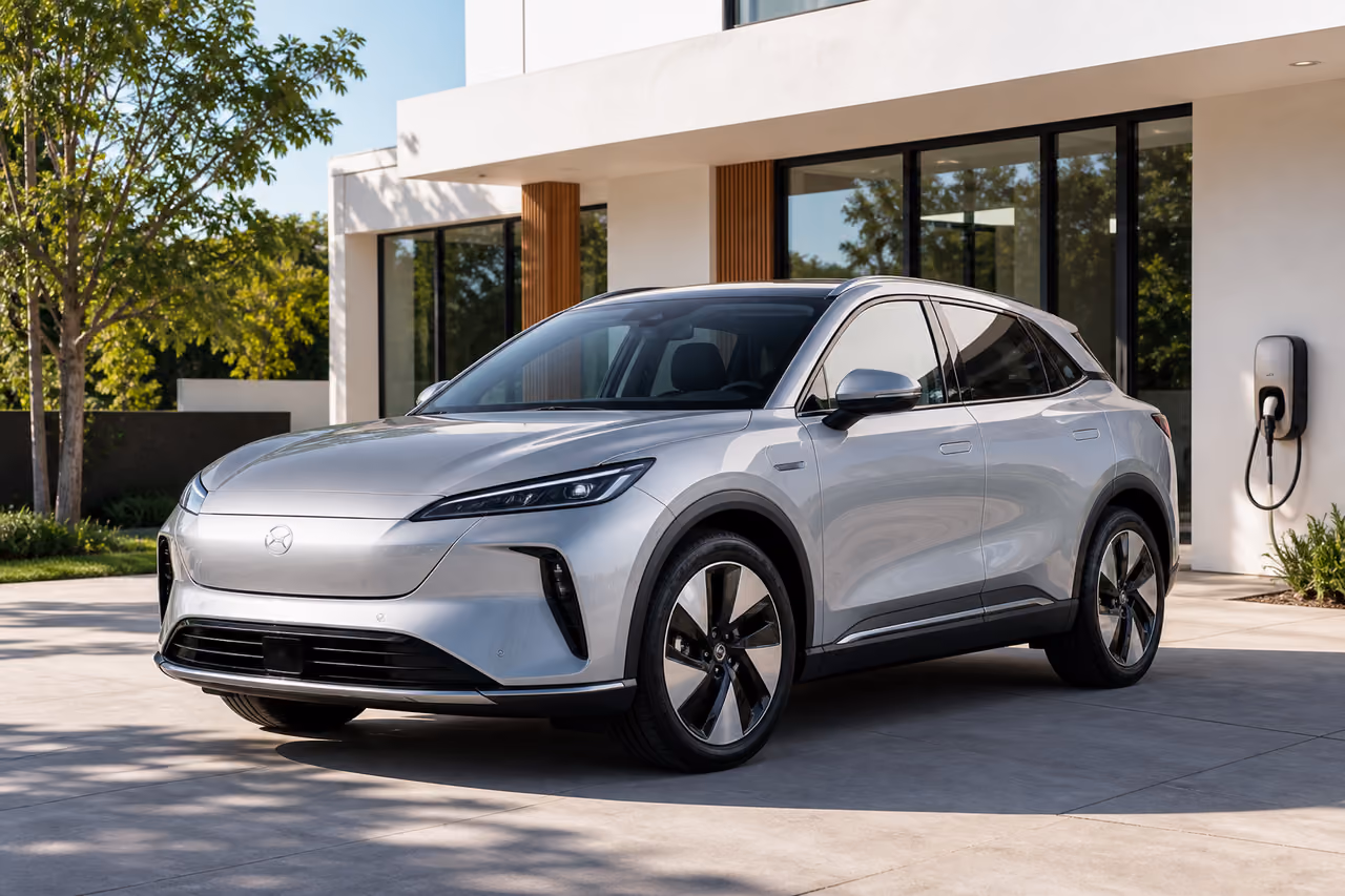 Electric Compact SUV Parked Near Home Charging Station