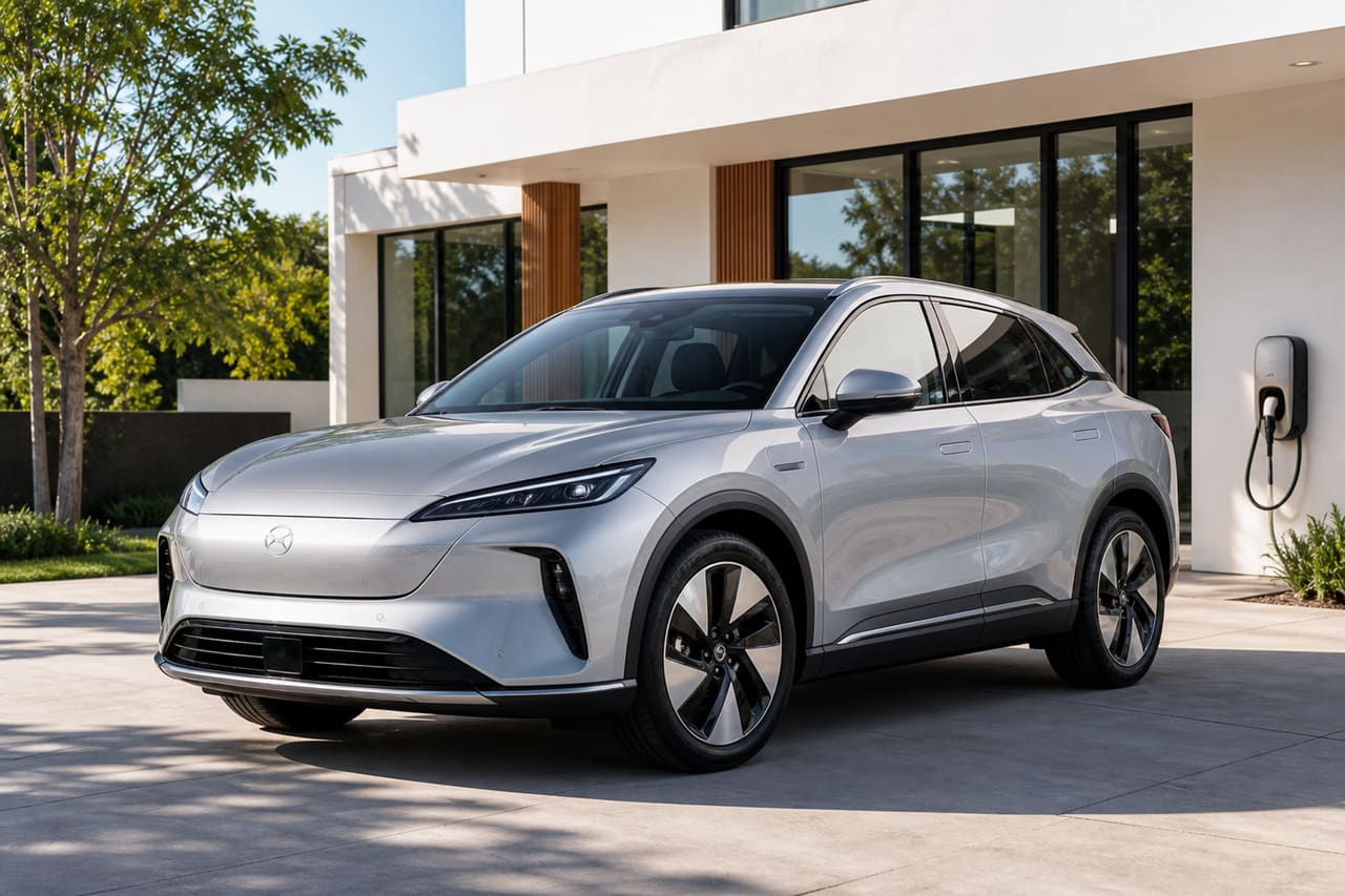 Electric Compact SUV Parked Near Home Charging Station