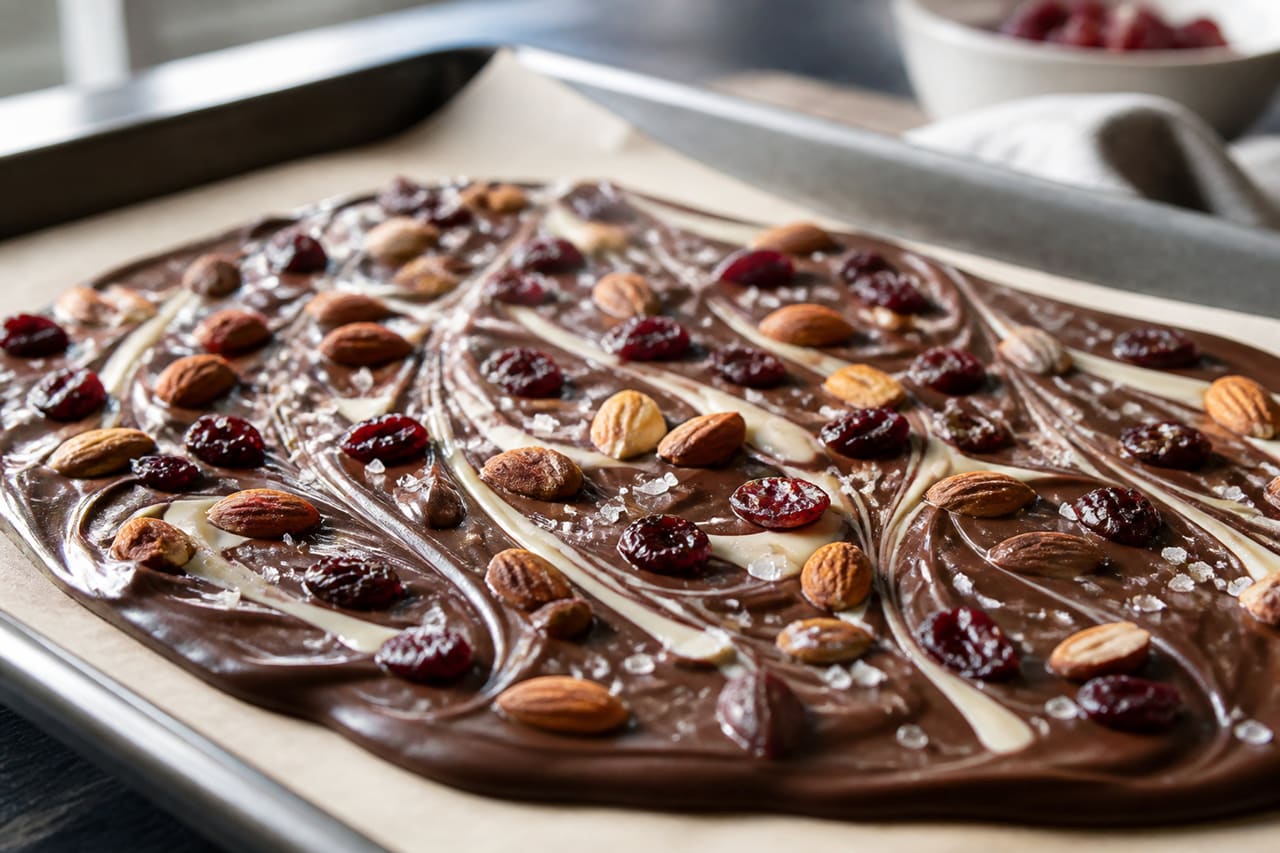 Chocolate Bark Coating with Nuts and Dried Fruit