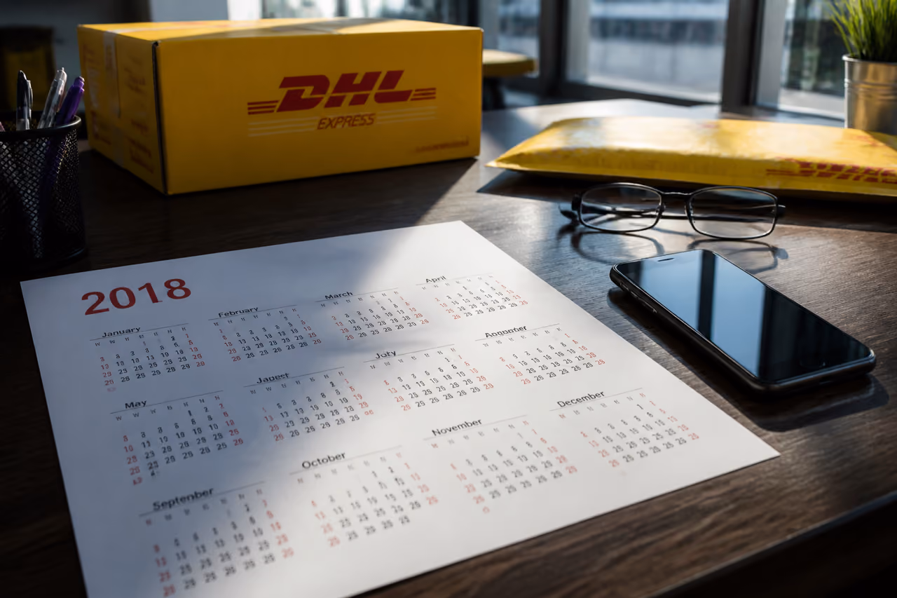 Office Desk with 2018 Calendar and Shipping Packages