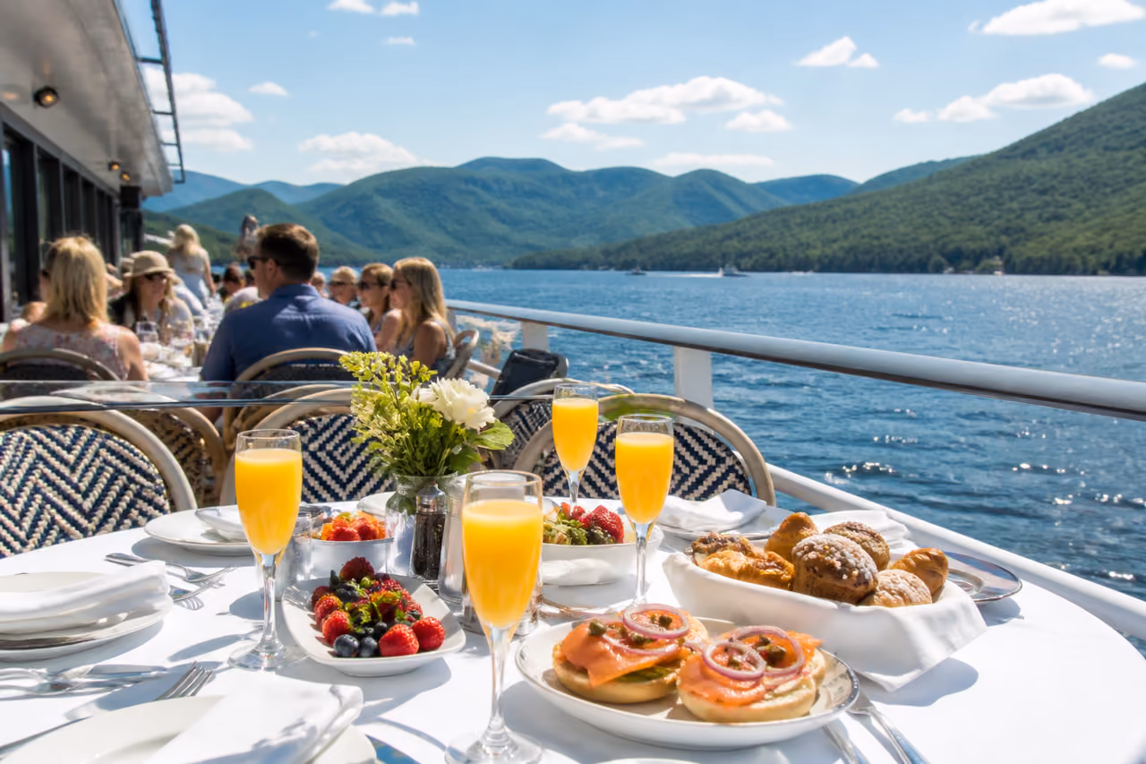 Gourmet Brunch Spread on a Luxury Cruise at Lake George