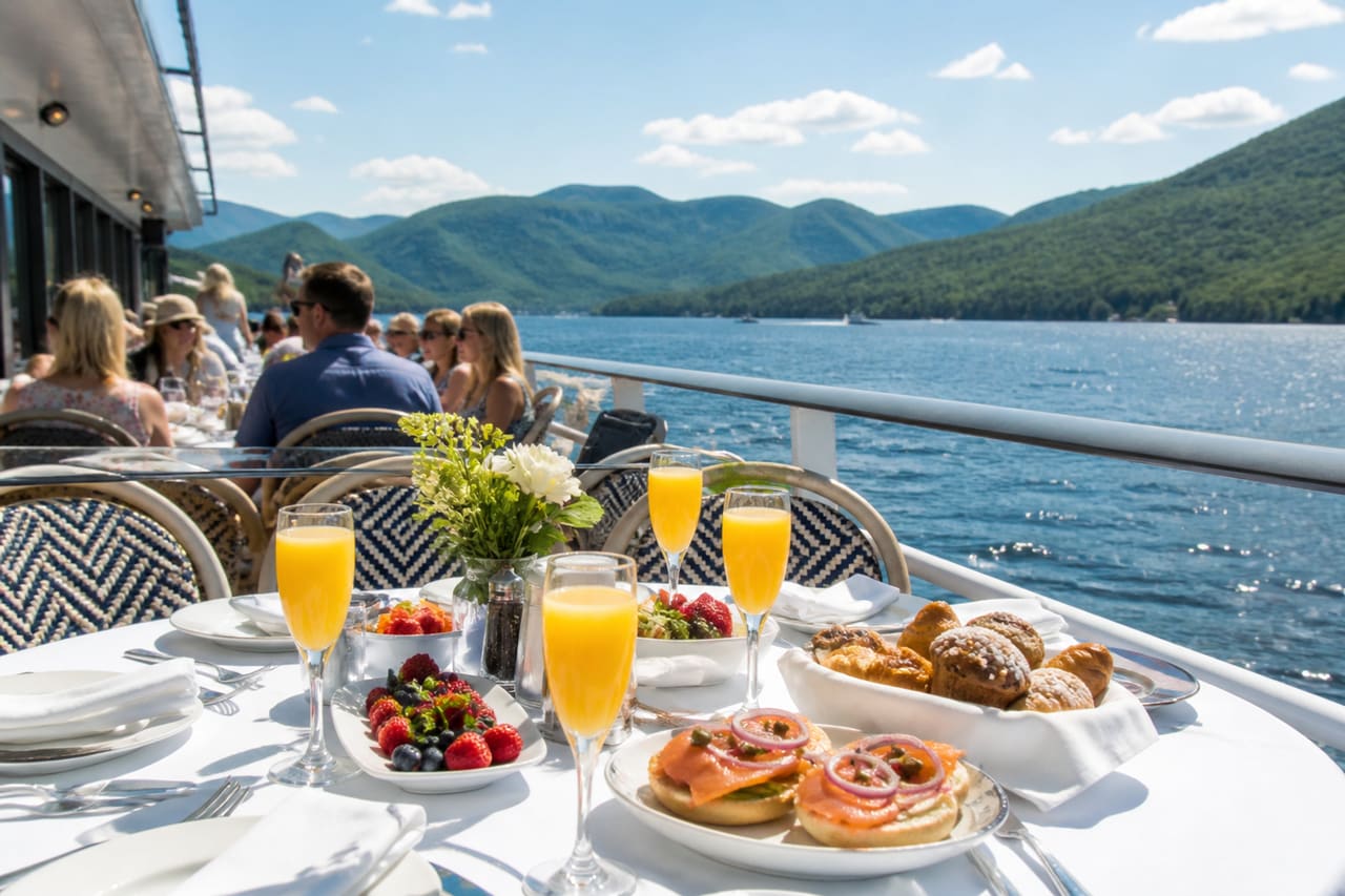 Gourmet Brunch Spread on a Luxury Cruise at Lake George