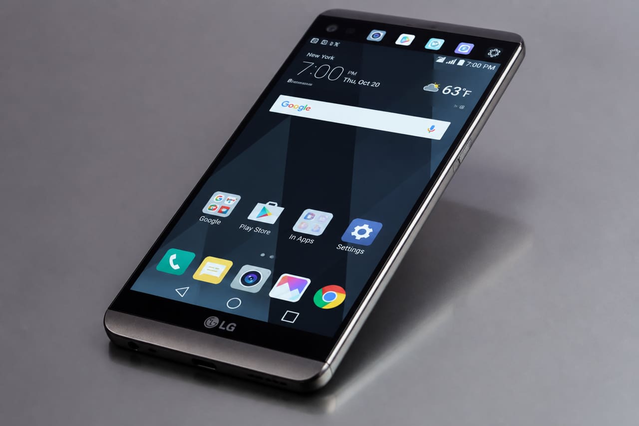 Lg V20 Smartphone on a Matte Grey Studio Surface