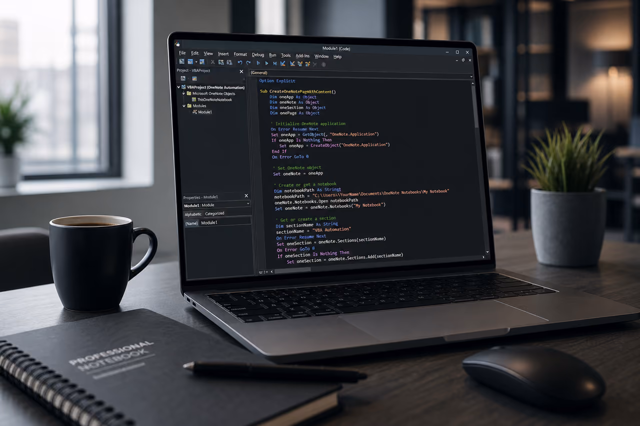Developer Writing Vba Macros for Onenote on a Laptop