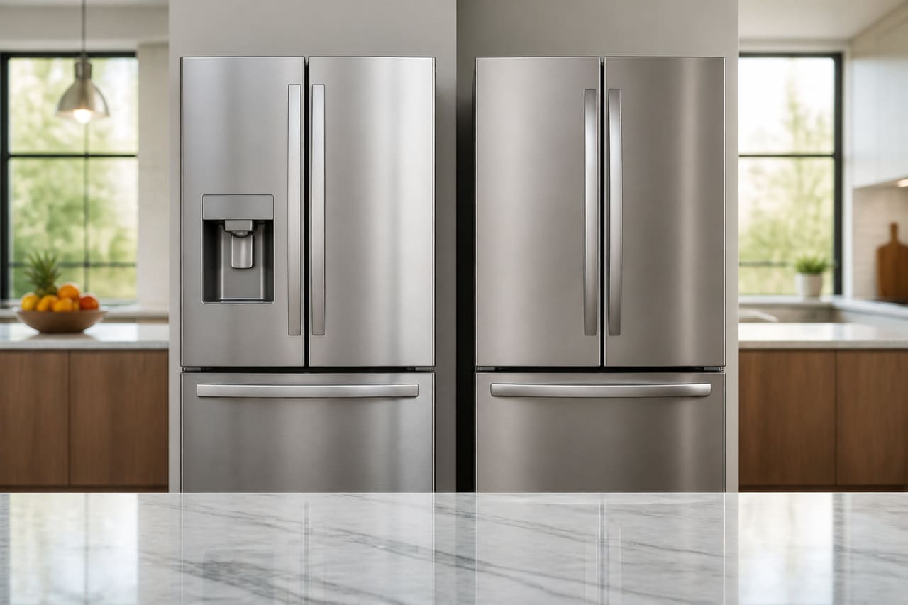 Two Stainless Steel French Door Refrigerators in a Modern Kitchen