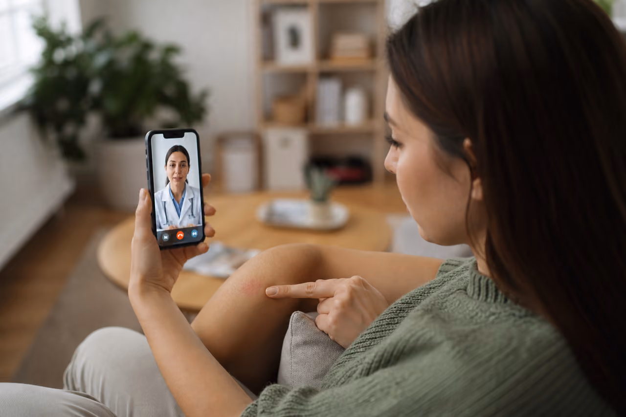 Woman Consulting a Dermatologist via Smartphone Video Call