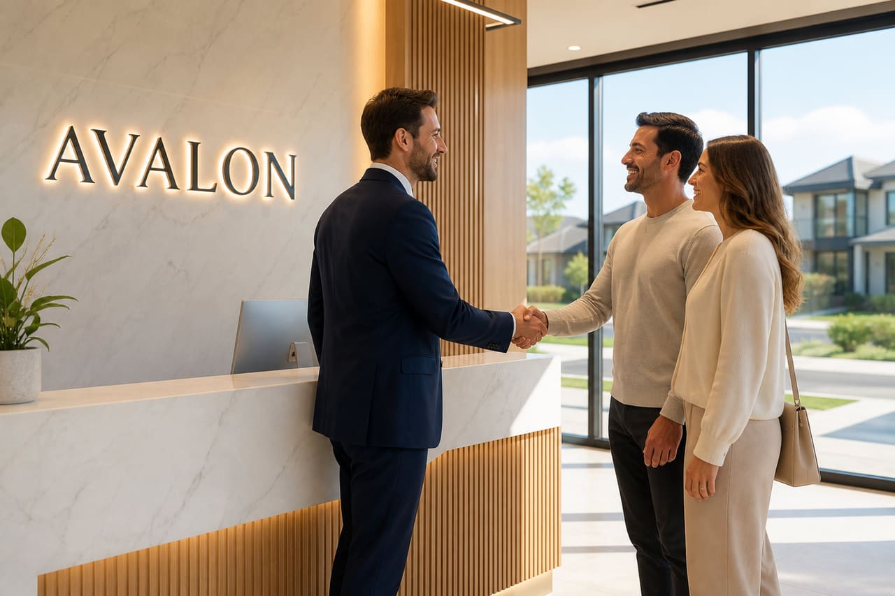 Real Estate Agent Greeting Clients in a Modern Office