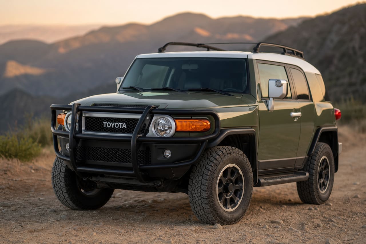 Fj Cruiser Equipped with OEM Brush Guard on Dirt Trail