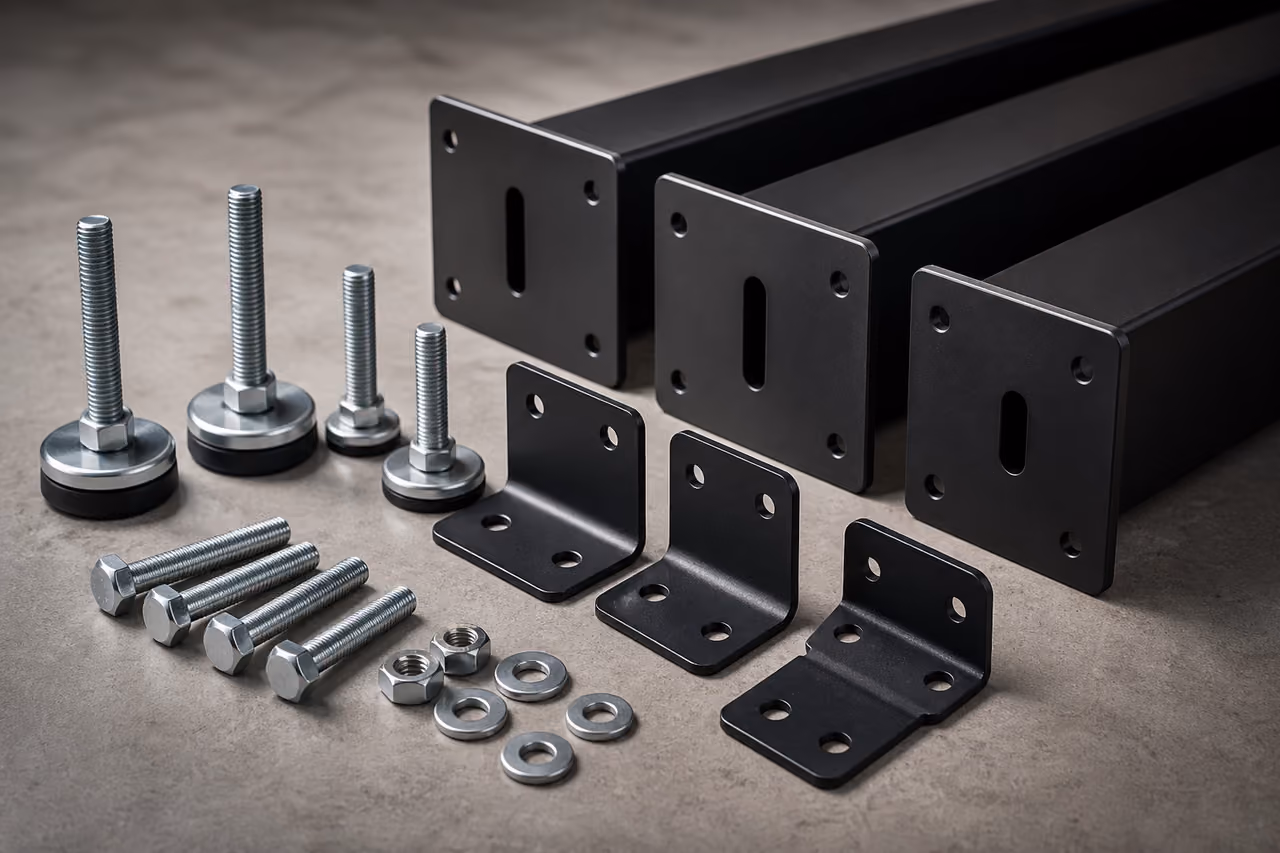 Industrial Table Mesa Hardware Components on Concrete Surface