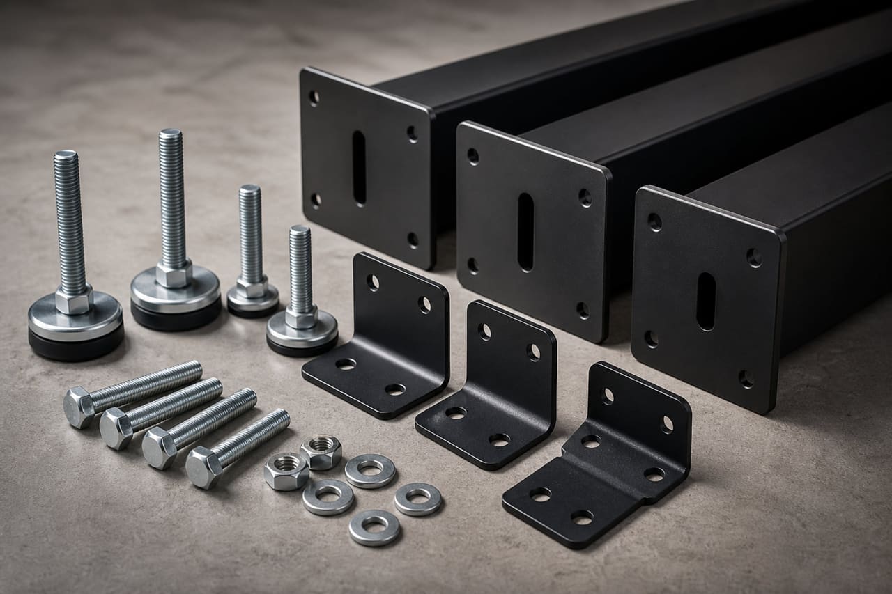 Industrial Table Mesa Hardware Components on Concrete Surface