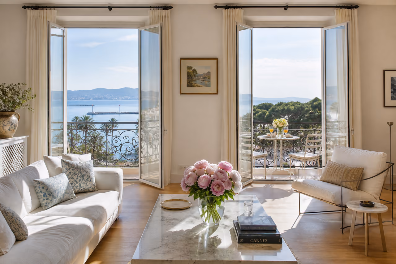 Luxury Apartment Interior with Mediterranean View in Cannes