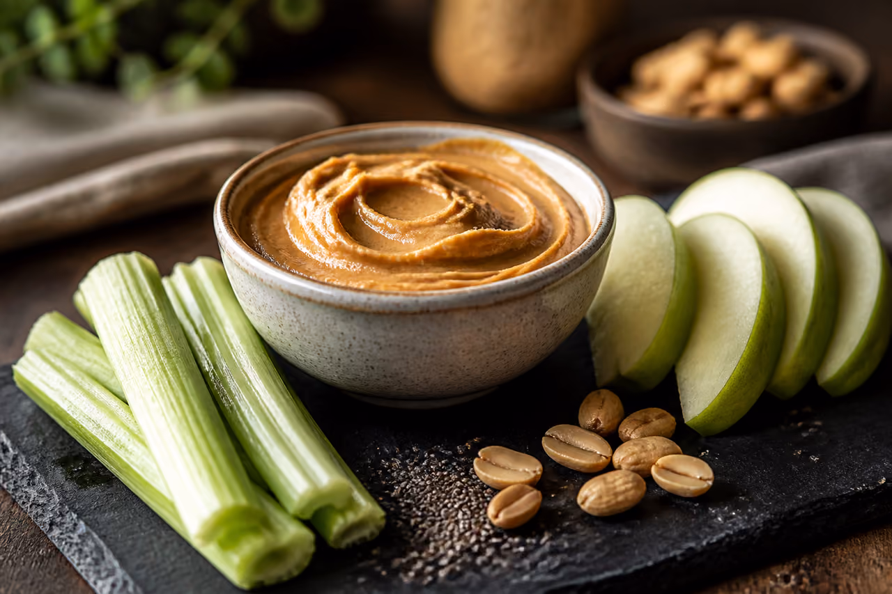 Keto Peanut Butter Snack with Celery and Apple Slices