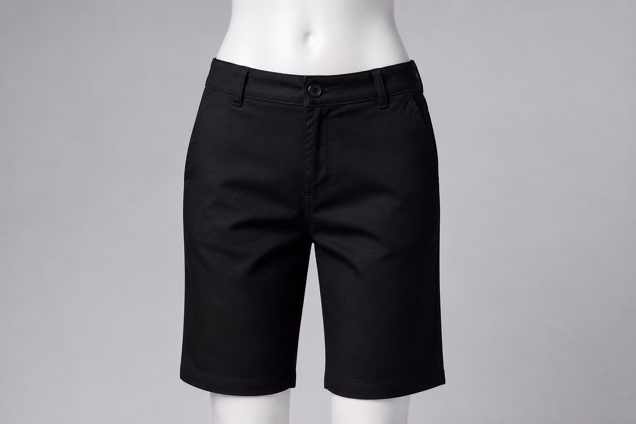 Women's Knee Length Black Shorts on Mannequin