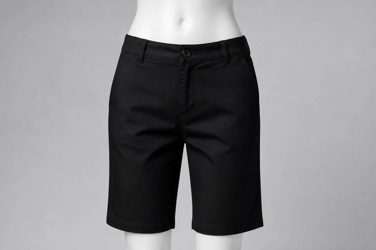 Women's Knee Length Black Shorts on Mannequin