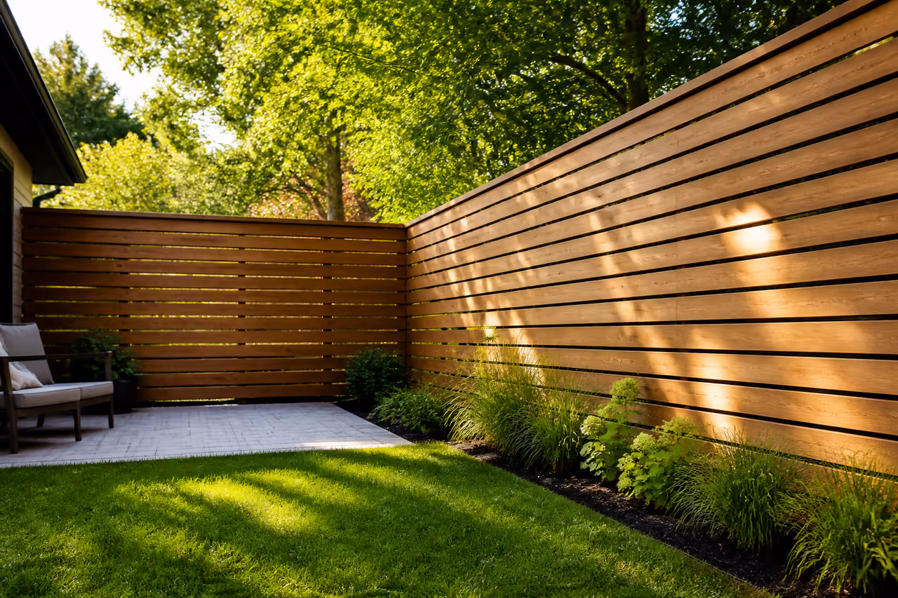 Modern Horizontal Cedar Yard Privacy Fencing in Residential Backyard