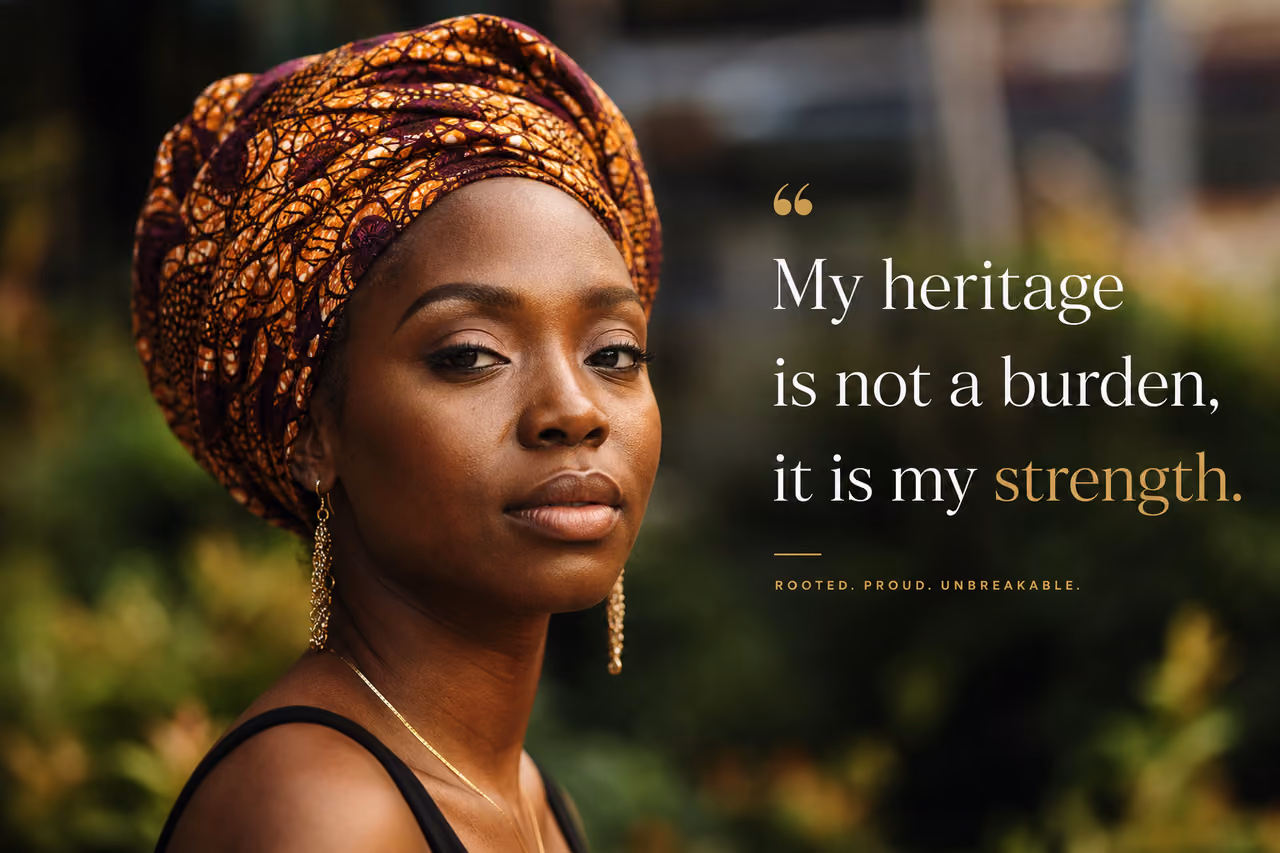 Woman Wearing Colorful Ankara Headwrap with Inspirational Quote