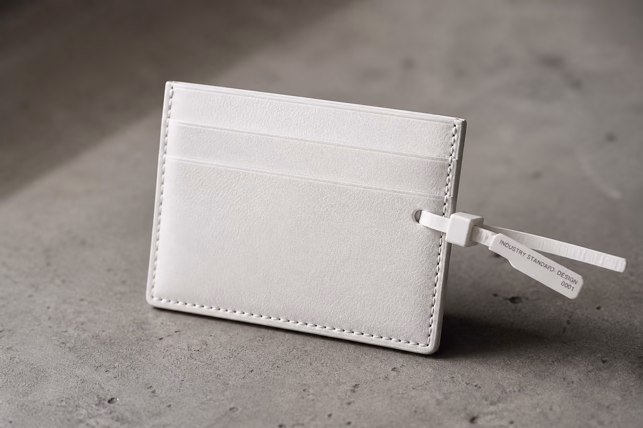 White Leather Card Holder with Industrial Zip Tie Detail