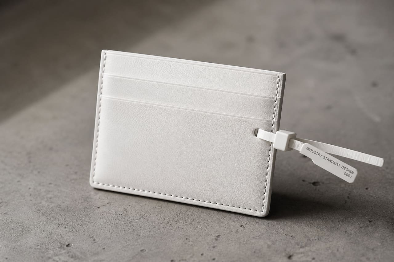 White Leather Card Holder with Industrial Zip Tie Detail