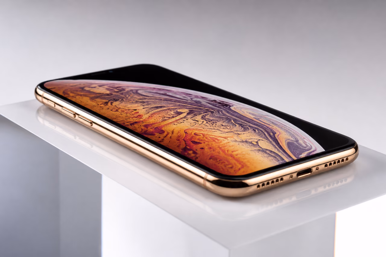 Gold Iphone Xs Max on Reflective White Surface