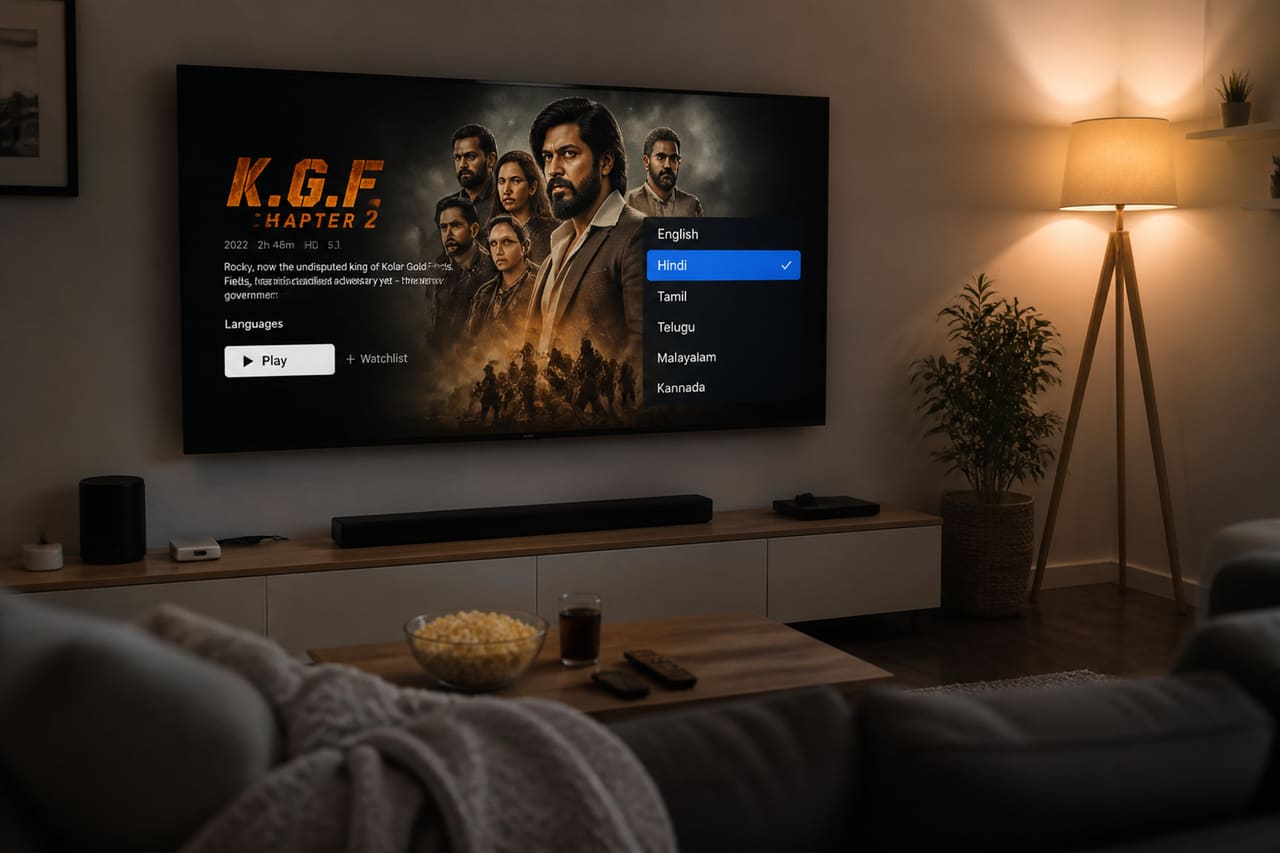 Smart TV Displaying Movie Interface in Modern Living Room
