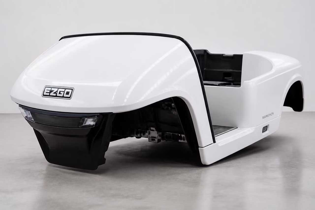 Glossy White Ezgo Marathon Body in Studio Setting