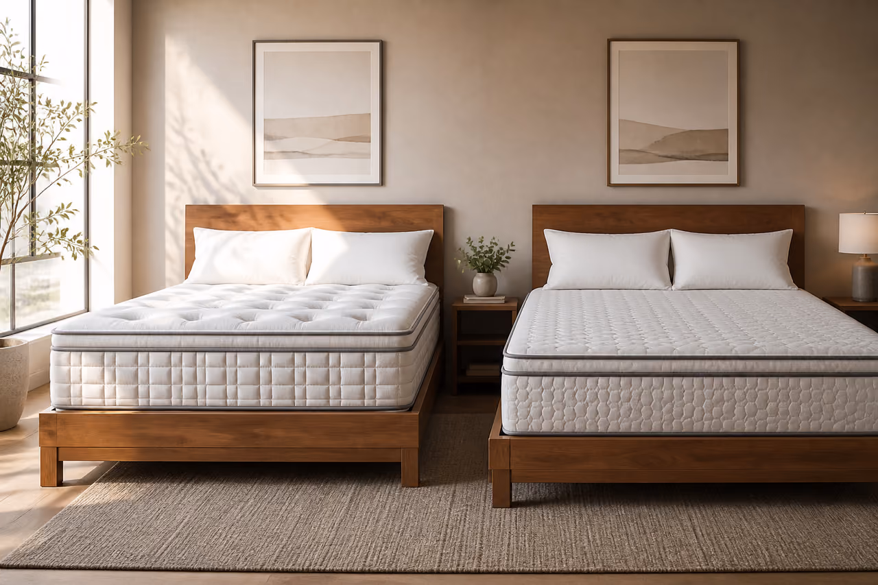 Two Premium Mattresses Side by Side in a Modern Bedroom