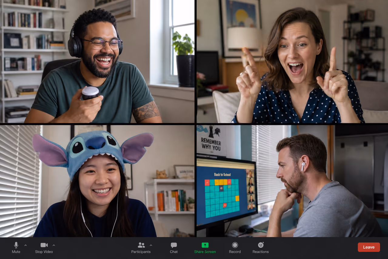 Diverse Colleagues Playing Remote Team Games via Video Call