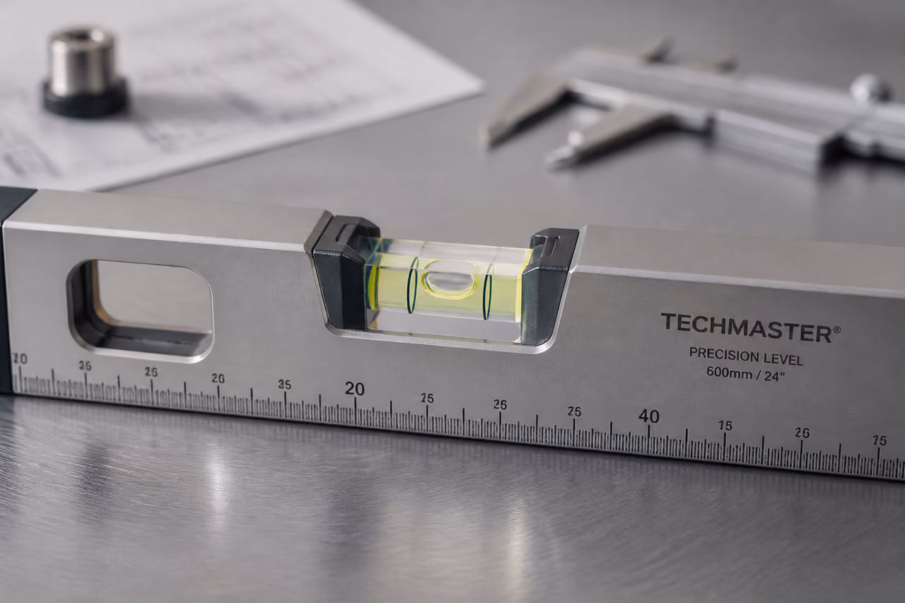 Precision Frame Level Resting on Industrial Metal Surface