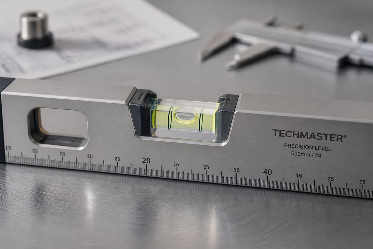 Precision Frame Level Resting on Industrial Metal Surface
