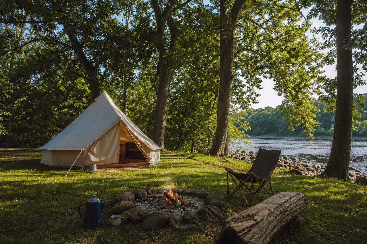Canvas Tent and Campfire at Holtwood Campground