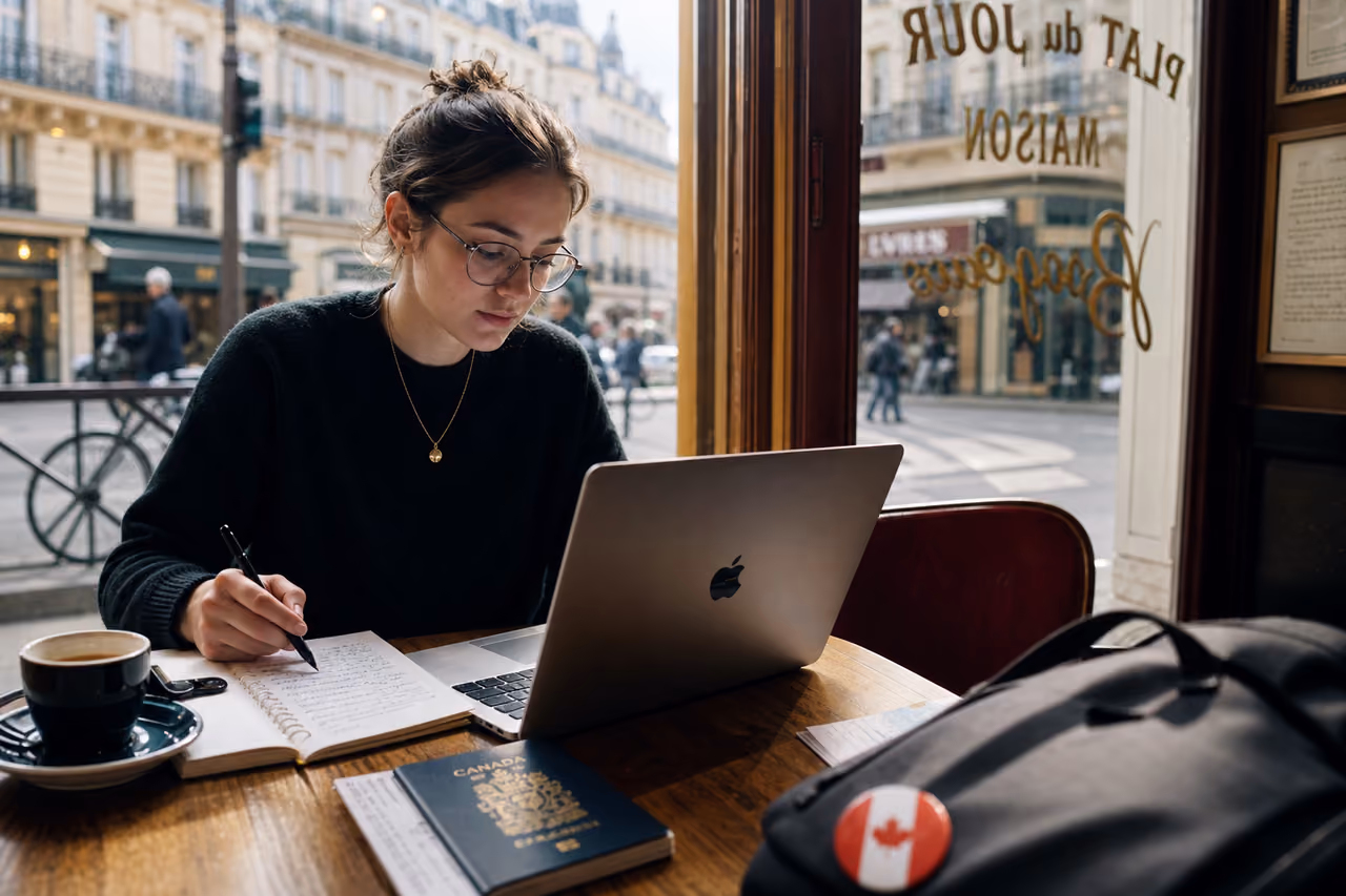 Canadian Student Studying at a Cafe in Paris