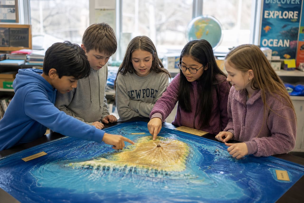 Fifth Grade Students Studying an Ocean Knoll Model