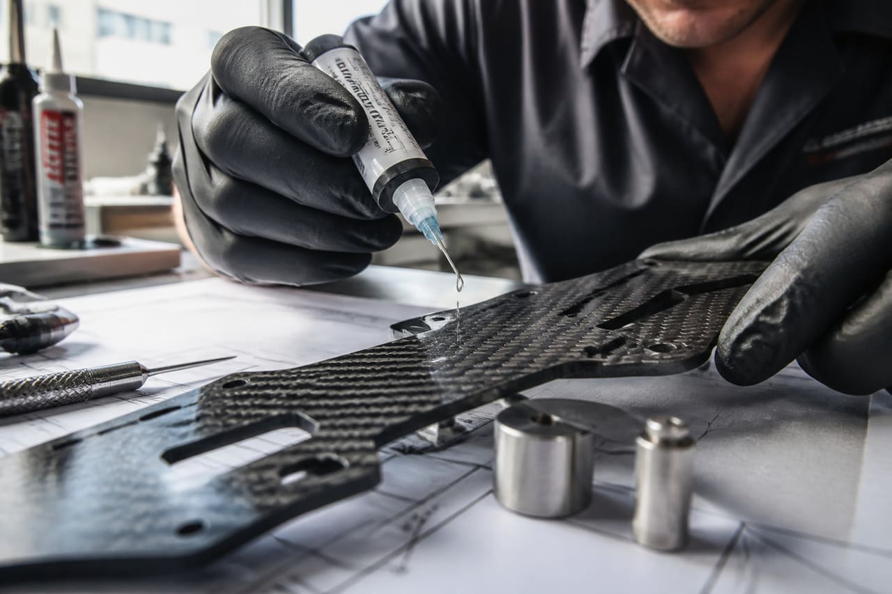 Technician Applying Superior Adhesives to Carbon Fiber Plates