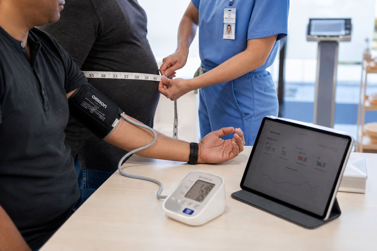 Healthcare Professional Performing Biometrics Screenings in a Clinic
