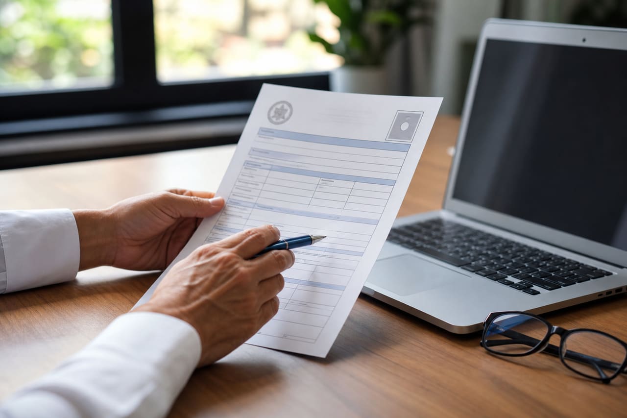 Person Filling Out Official Government Application Form on Desk