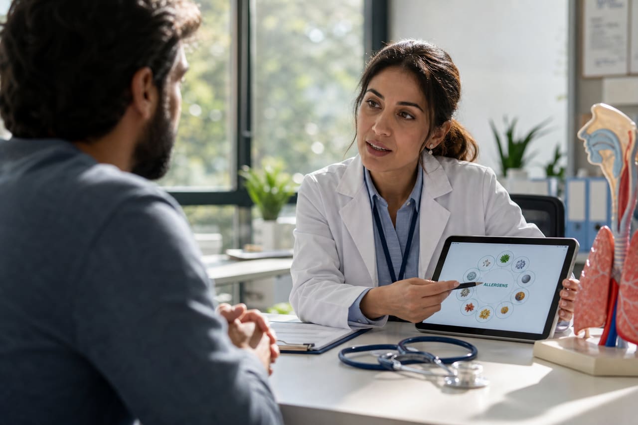 Allergist Explaining Diagnostic Results to Patient in Clinic