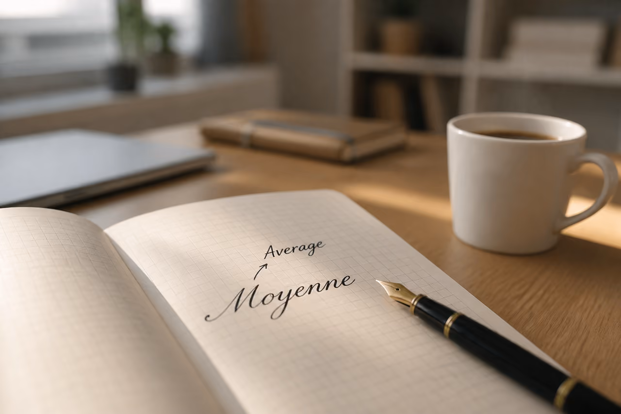 Handwritten French Translation of Average in a Notebook