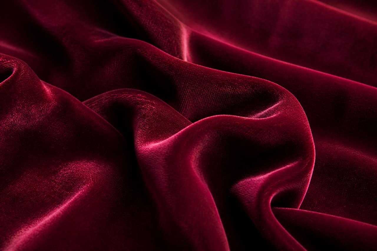 Draped Vivid Burgundy Velvet Fabric in Studio Setting