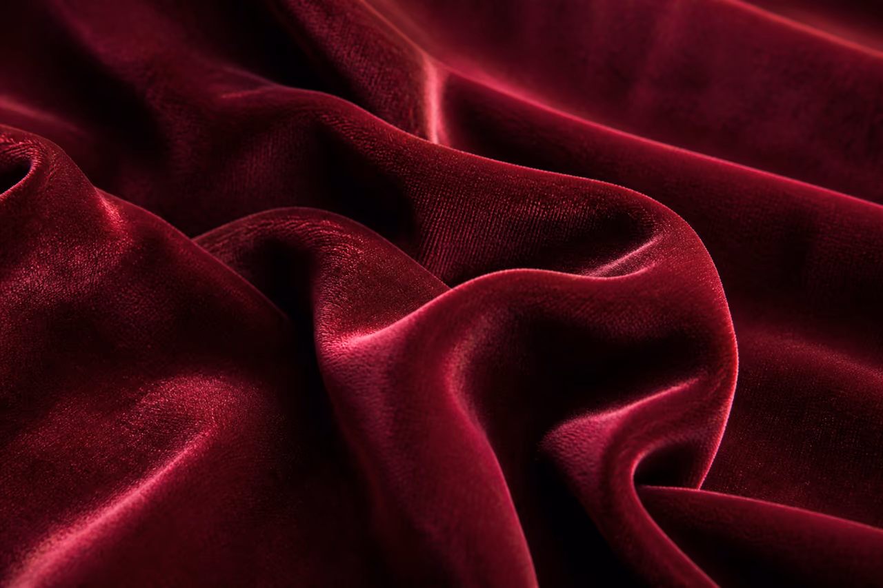 Draped Vivid Burgundy Velvet Fabric in Studio Setting