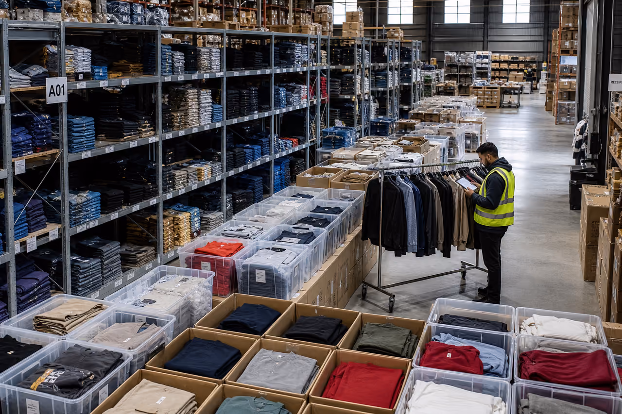 Organized Inventory of Assorted Clothes Wholesale in a Distribution Warehouse