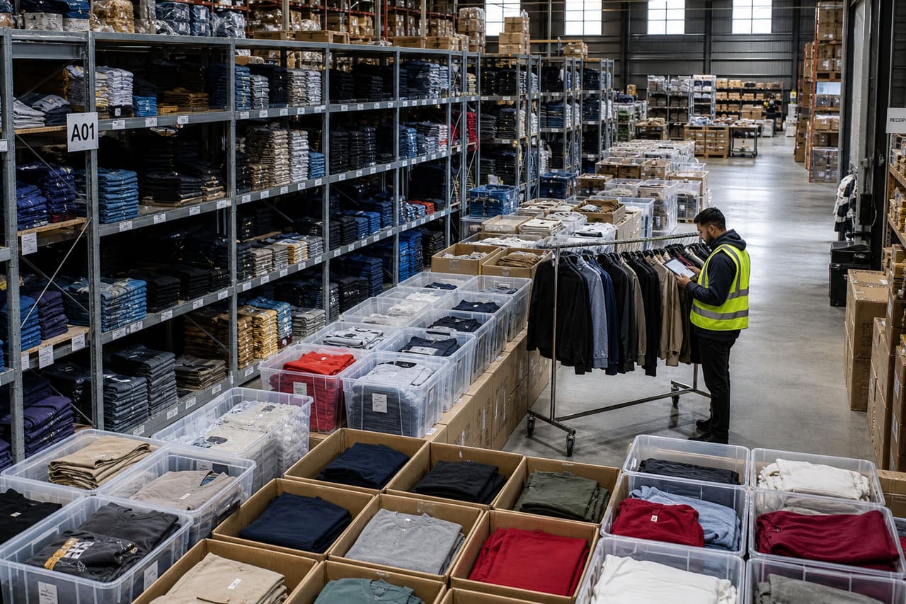 Organized Inventory of Assorted Clothes Wholesale in a Distribution Warehouse
