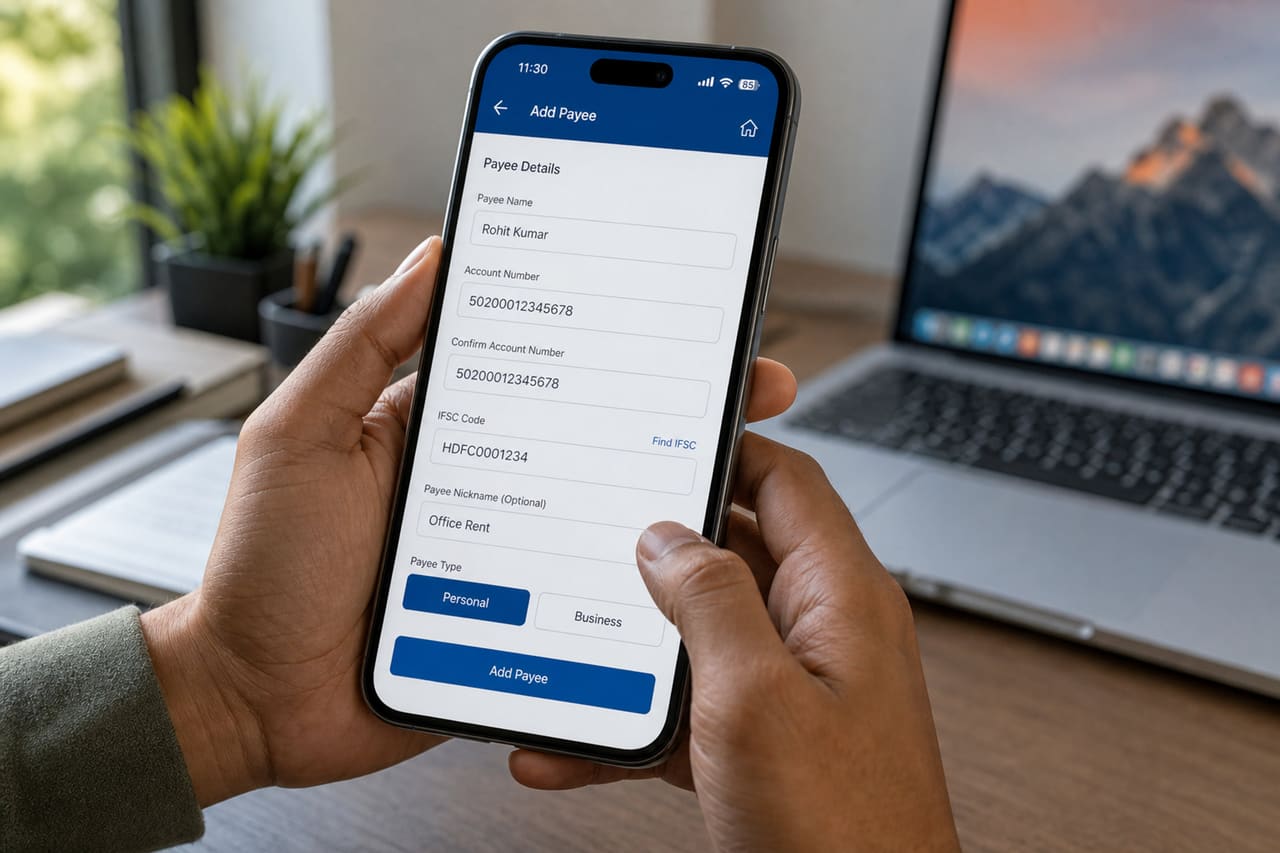 Person Adding a Payee Using a Mobile Banking App