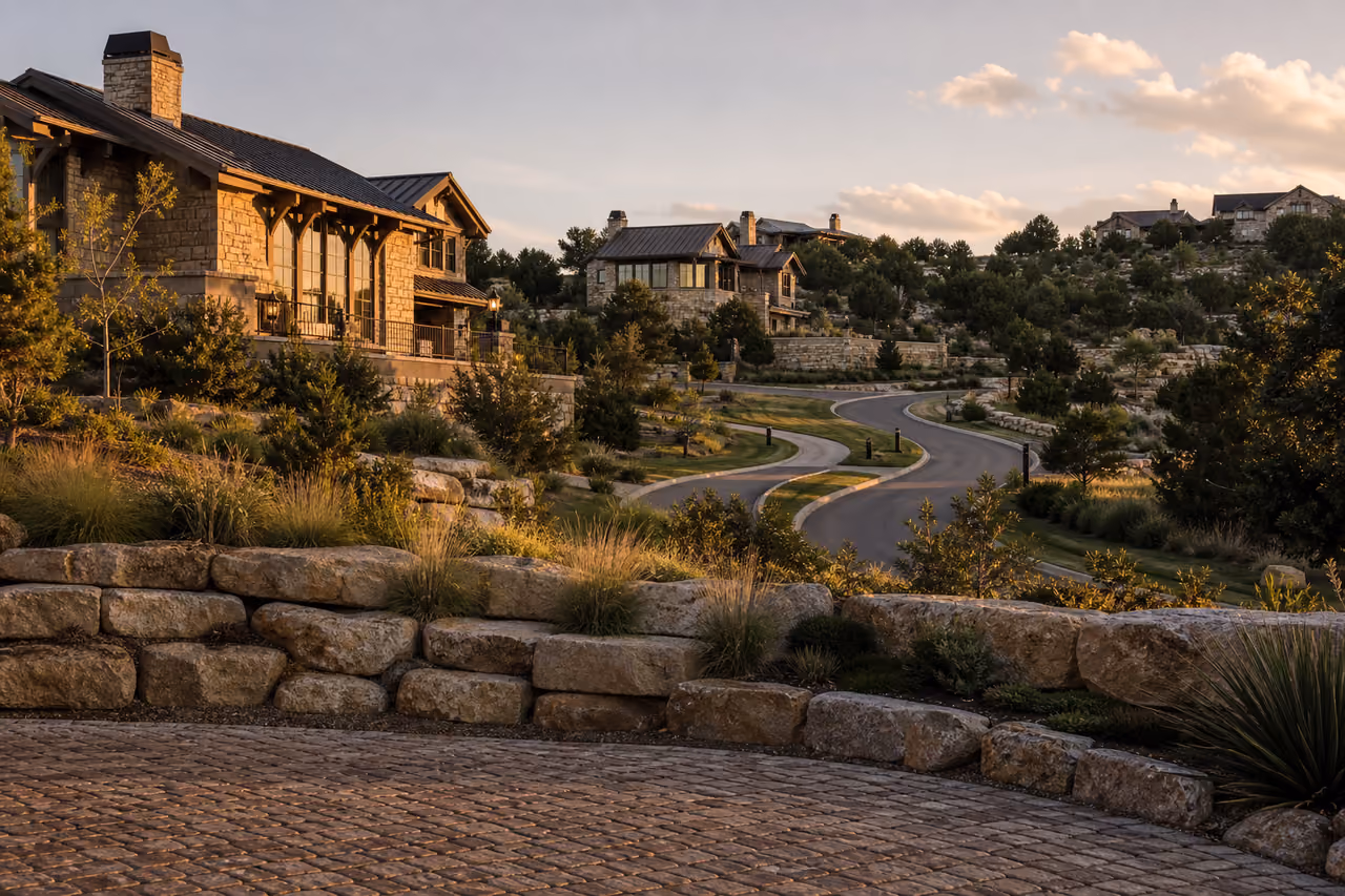 Luxury Homes in a Stone Ridge Community at Sunset