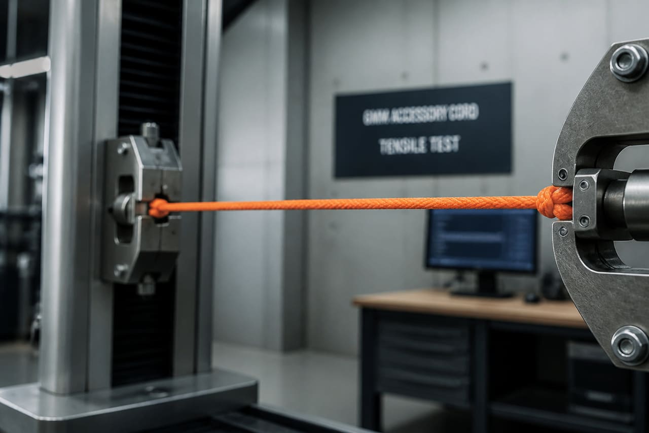 6mm Accessory Cord Undergoing Tensile Strength Test in Laboratory