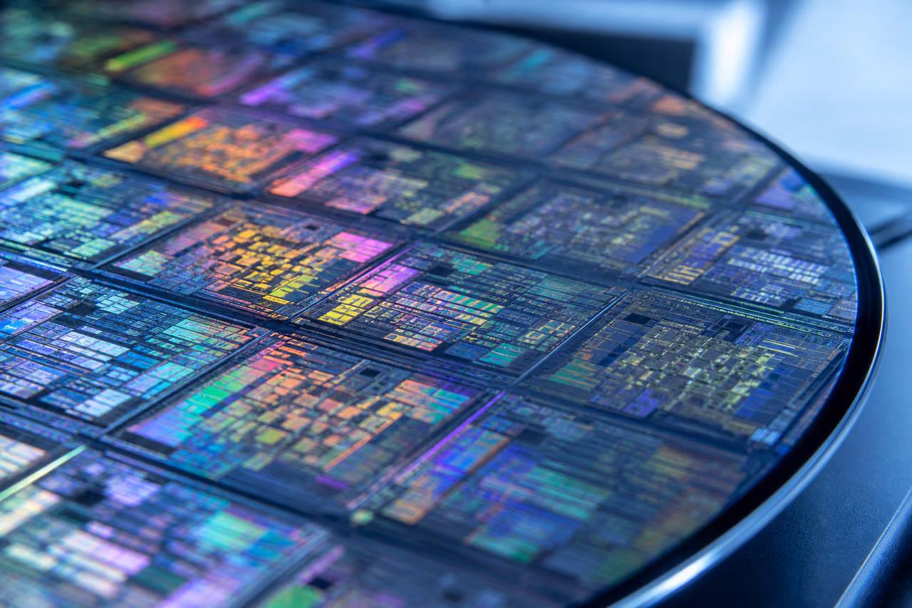Macro Detail of a 14nm Semiconductor Silicon Wafer