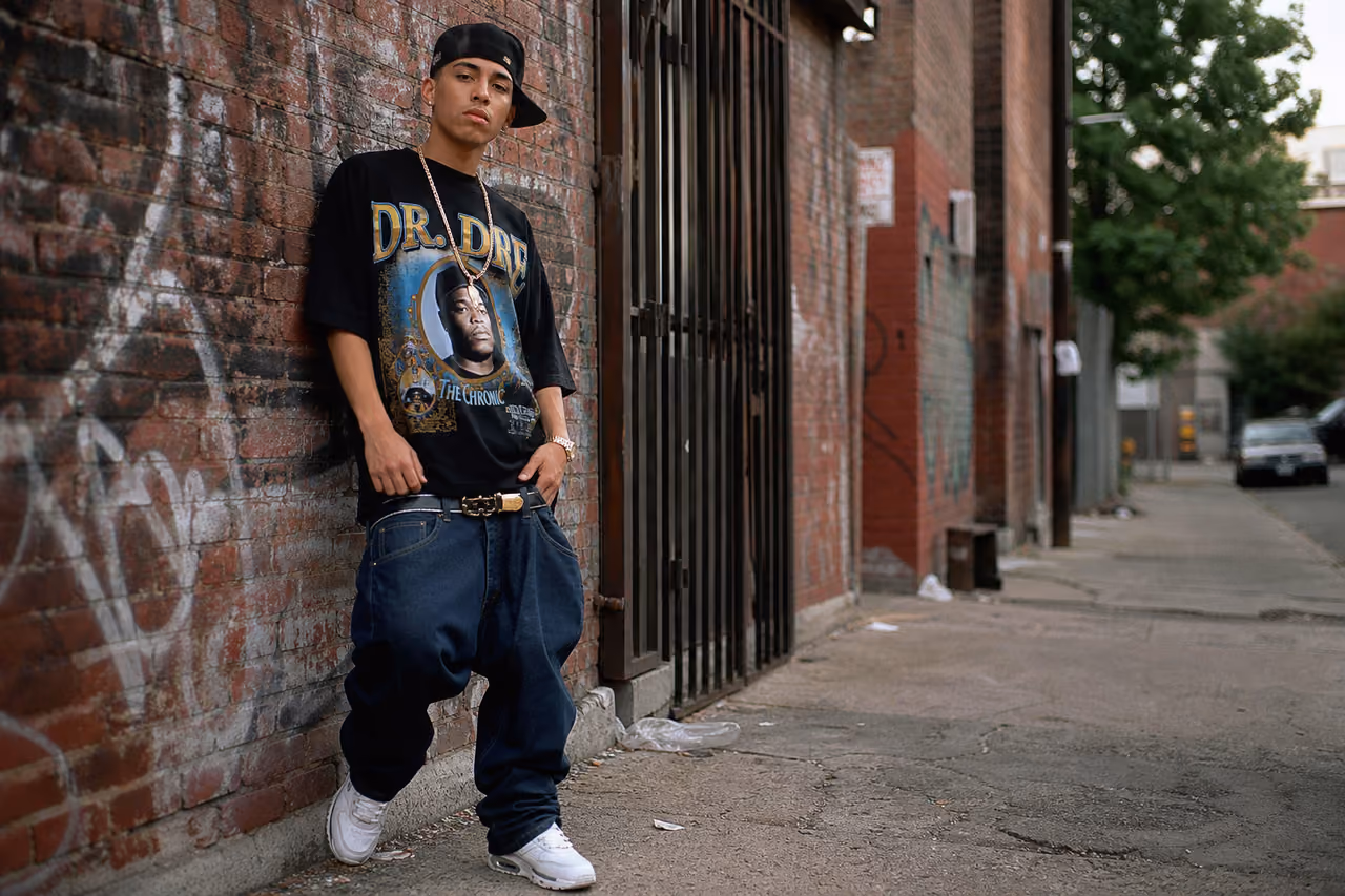 Person Wearing Baggy Hip Hop Low Pants in Urban Alley