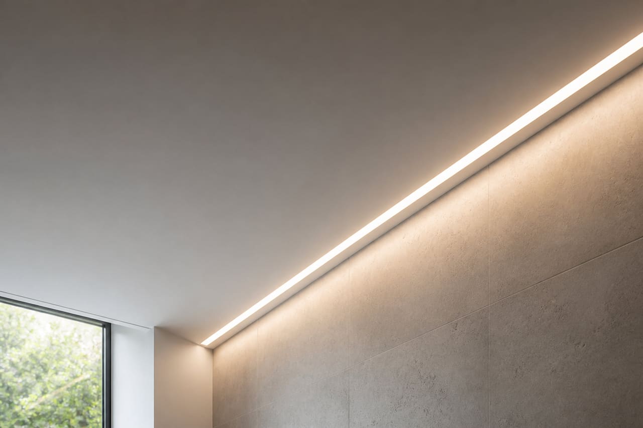 Linear Recessed LED Extrusion Integrated Into Modern Ceiling